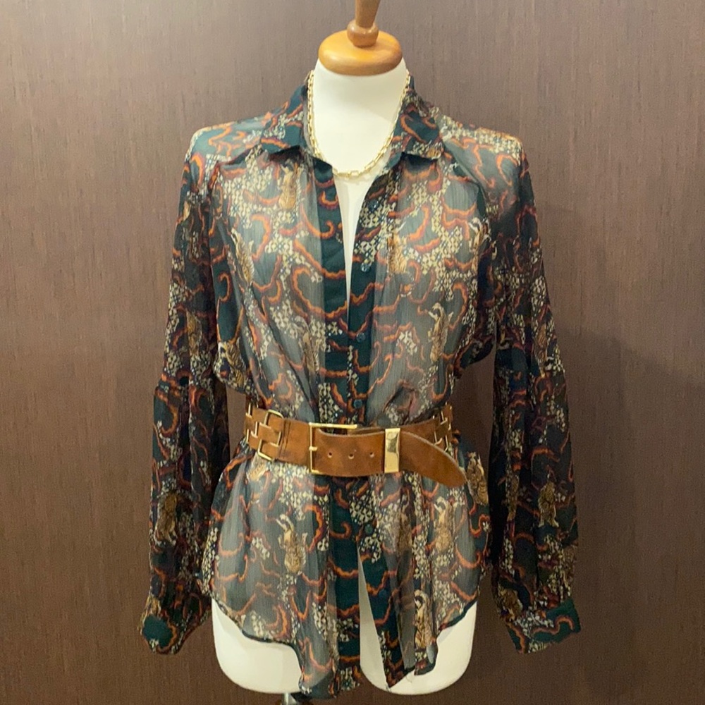 ANTHROPOLOGIE sheer tiger blouse